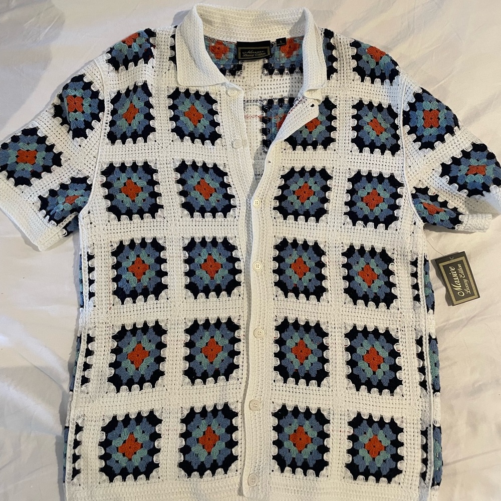 Massive luxury edition men’s crochet button down mens size large